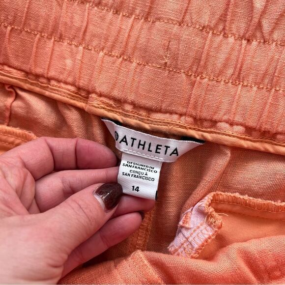Athleta Cabo linen‎ joggers in orange women’s size 14 - Picture 6 of 8
